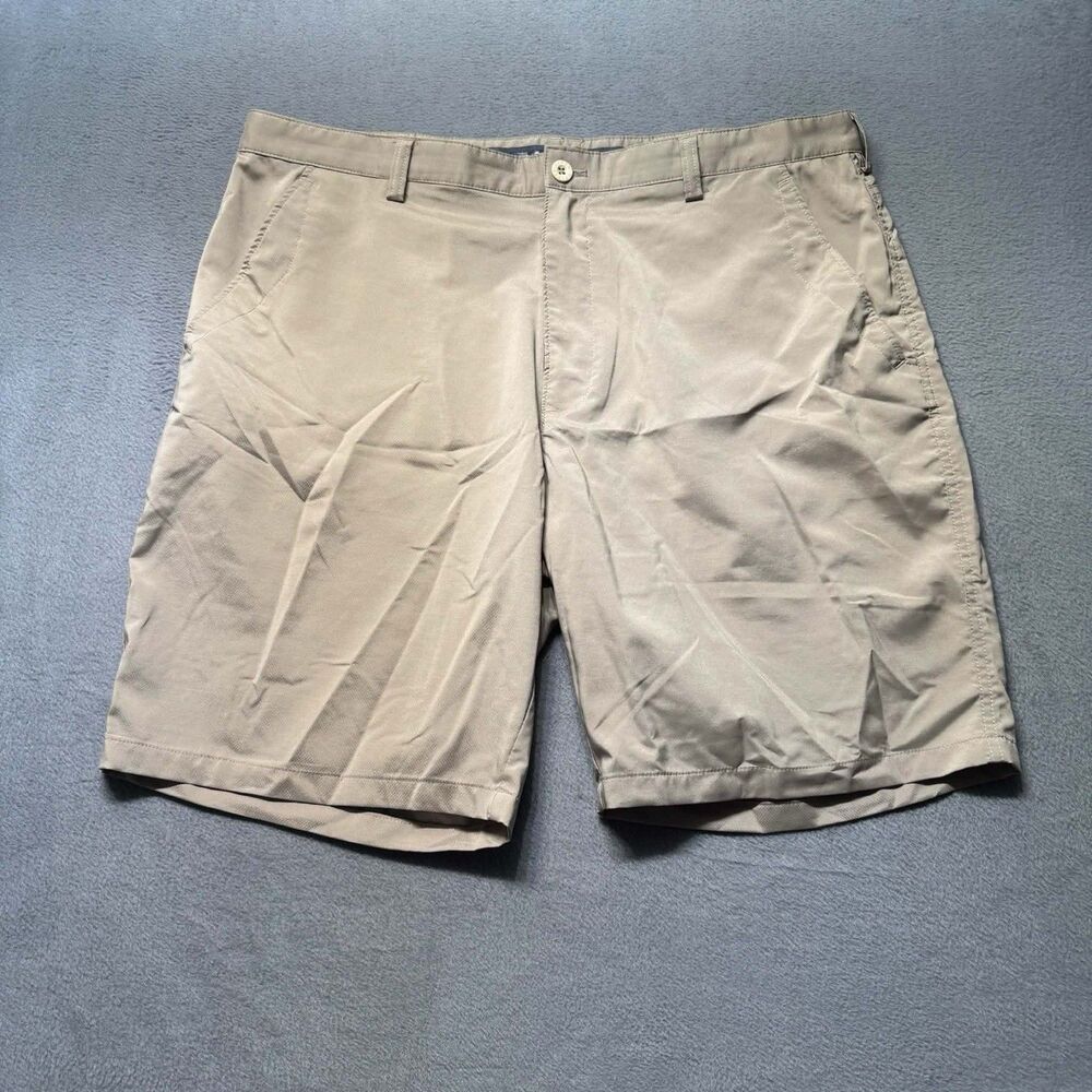 Pro Celebrity Mens 40 Golf Shorts Tan Performance Stretch Flat Front EUC